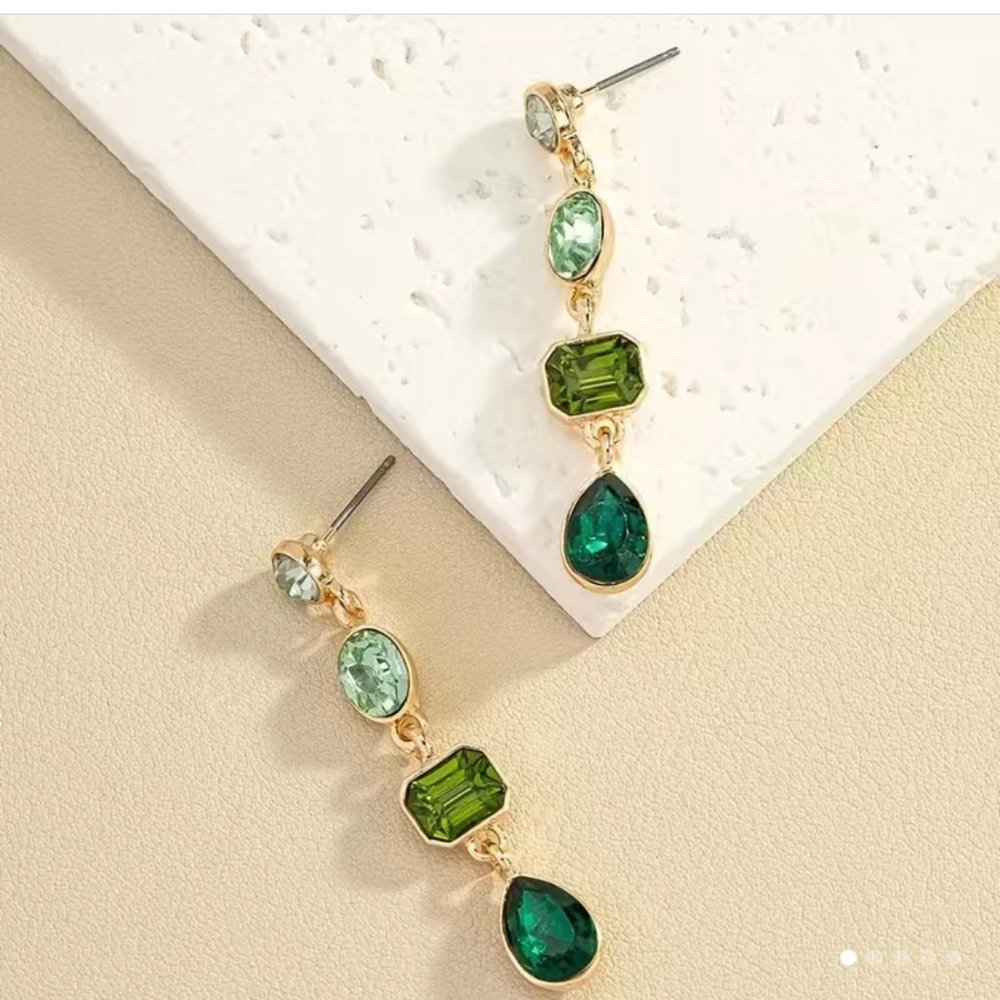 Multi-green and gold filled drop earrings